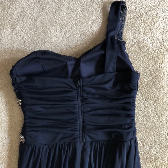 Navy One-Shoulder Beaded Formal Full-Length Dress - Picture 5 of 7